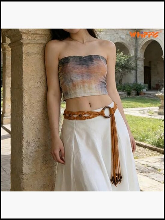 Boho Braided Western Belt with Hand-Woven Wax Rope Tassel main image 4